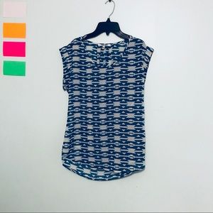 Blue and White Patterned Blouse Size Medium